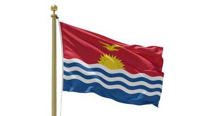 Kiribati national flag waving on flagpole against white background, symbol of island nation, perfect for cultural and educational use