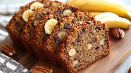 Homemade Banana Bread Loaf with Sliced Bananas – Fresh Baked Dessert