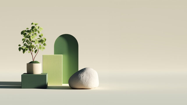 A minimalist composition featuring three different geometric shapes.