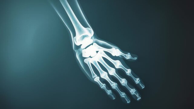 Skeletal Hand and Forearm X-Ray Extension on Dark Teal Background