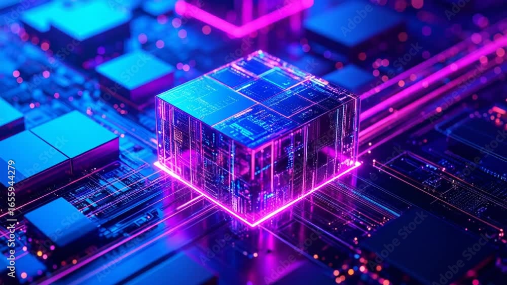 Aufkleber futuristic digital cube technology: a dynamic visual representation of data and innovation
