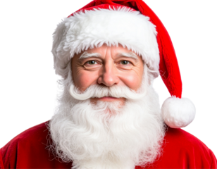 Realistic Santa Claus Face with Fluffy White Beard, PNG