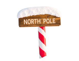 Classic Candy Cane North Pole Sign with Snow Cap, PNG