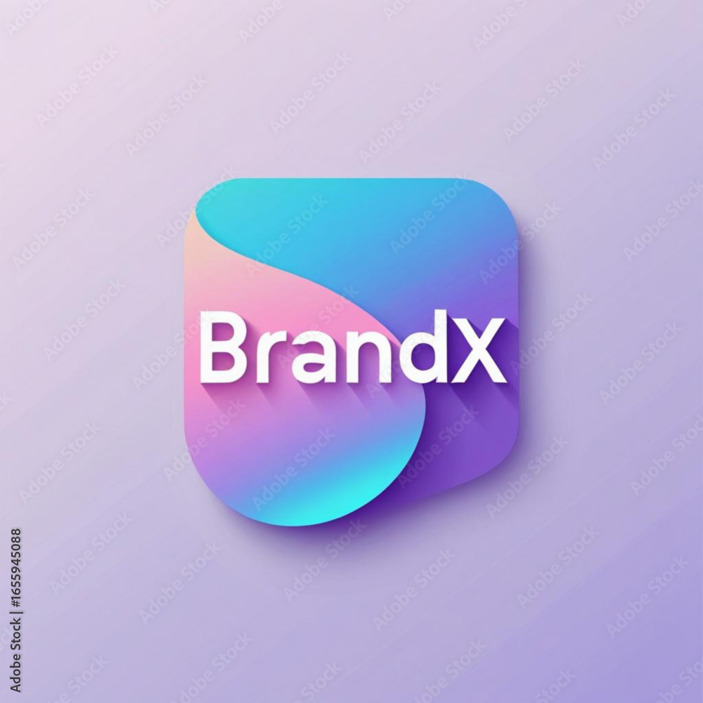 Poster rounded square with gradient fill and overlapping shape displaying the text brandx in white letters