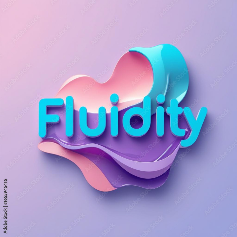 Poster pastel layered abstract form with cyan text overlaying the design giving the impression of movement 