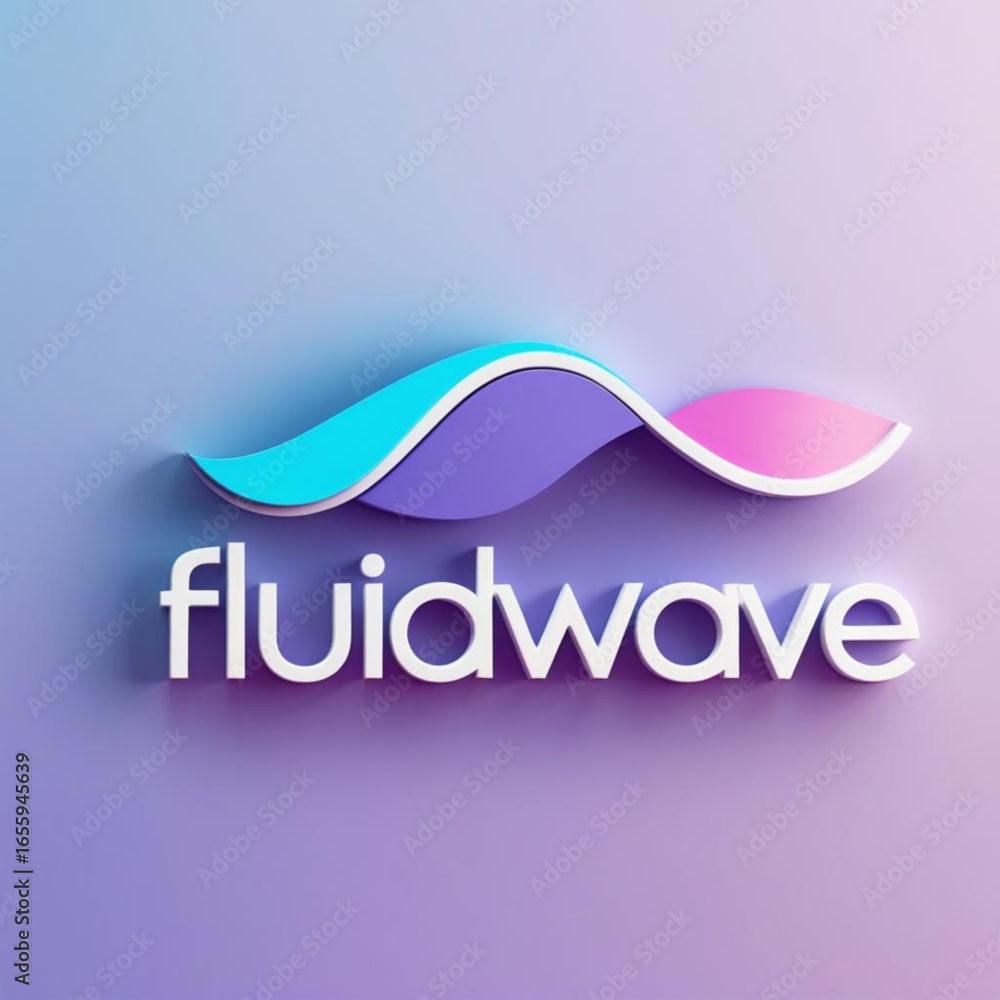 Poster logo showcasing stylized wave element with text below it on gradient purple background design concep