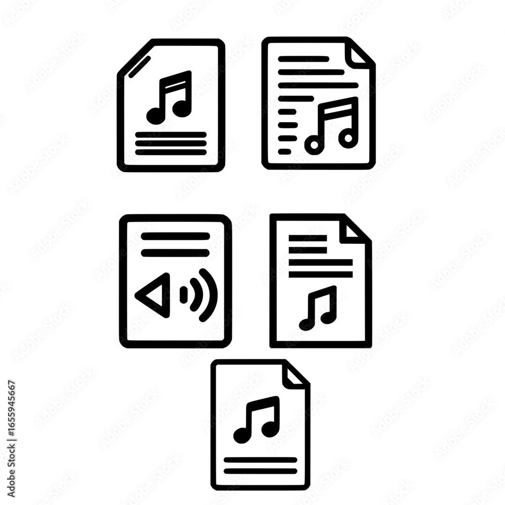 Poster text document icon set with music notes and speaker representing audio sound and entertainment
