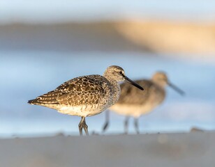 Obraz premium Two sandpipers on a beach at dawn