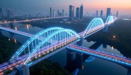Fototapeta premium Interconnected Bliss: The Luminous Eco-Bridge of Consumer Contentment