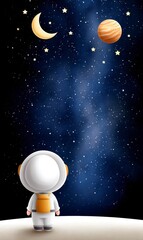 Naklejka premium Small Astronaut Gazing at the Night Sky