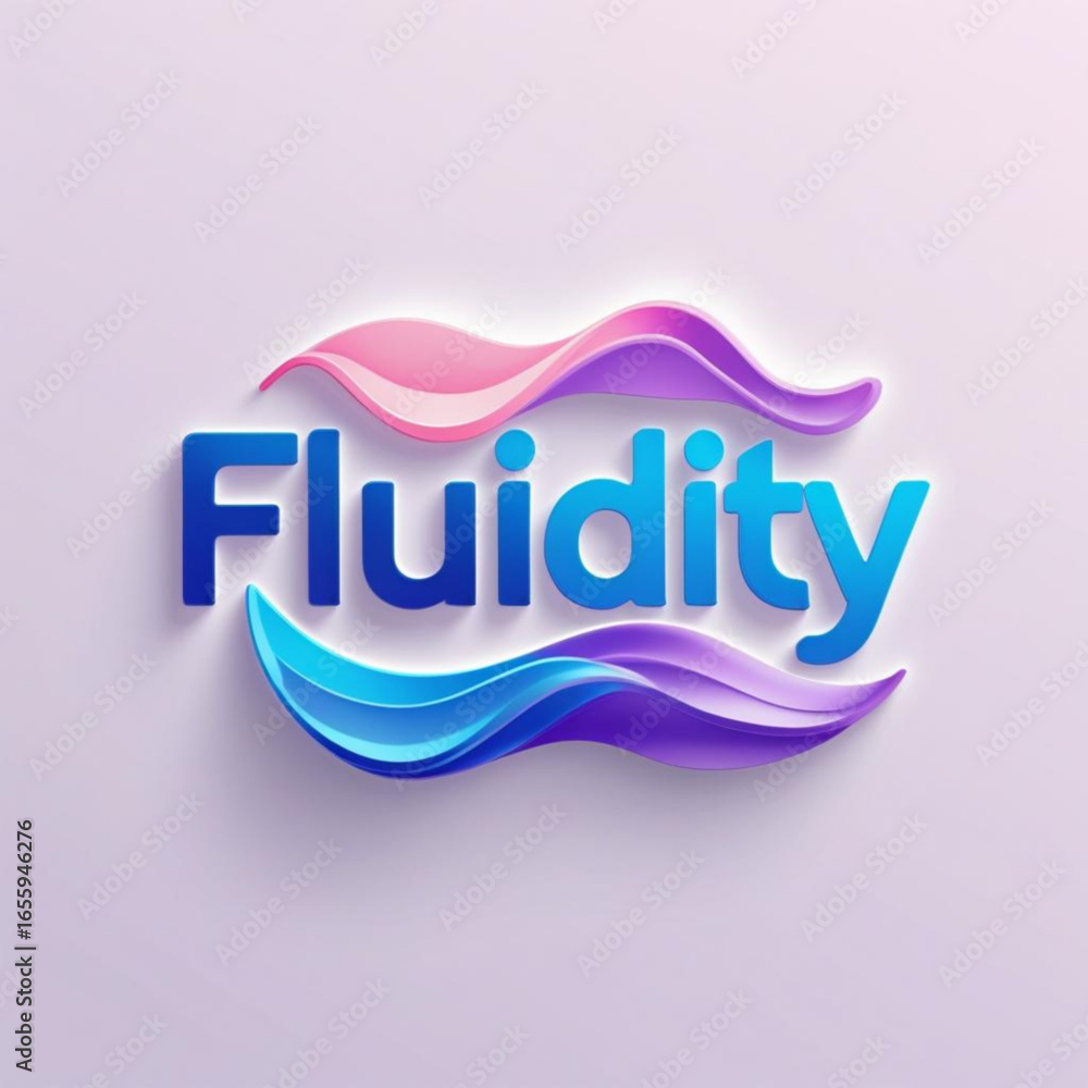 Poster blue text with pink and blue waves on top and bottom creating visual depth and fluid presentation ef