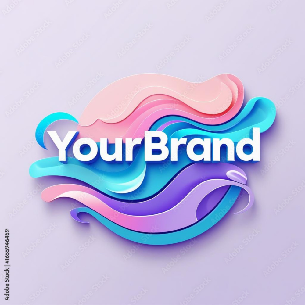 Aufkleber abstract design with layered pastel colors and white text overlay displaying your brand in bold lett