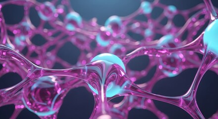 Abstract Molecular Structure Network with Interconnected Pink and Blue Spheres
