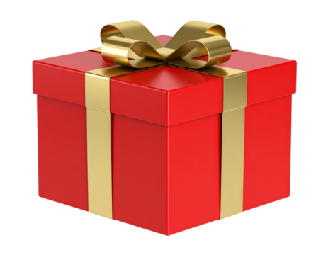 Red Wrapped Present with Gold Bow, Transparent PNG
