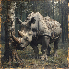 Fototapeta premium A rhino surrounded by trees.