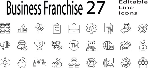 Business Franchise icon set. Editable Stroke. Vector Illustration.