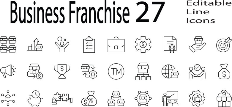 Business Franchise icon set. Editable Stroke. Vector Illustration.