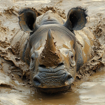 Rhino wallowing in the mud.