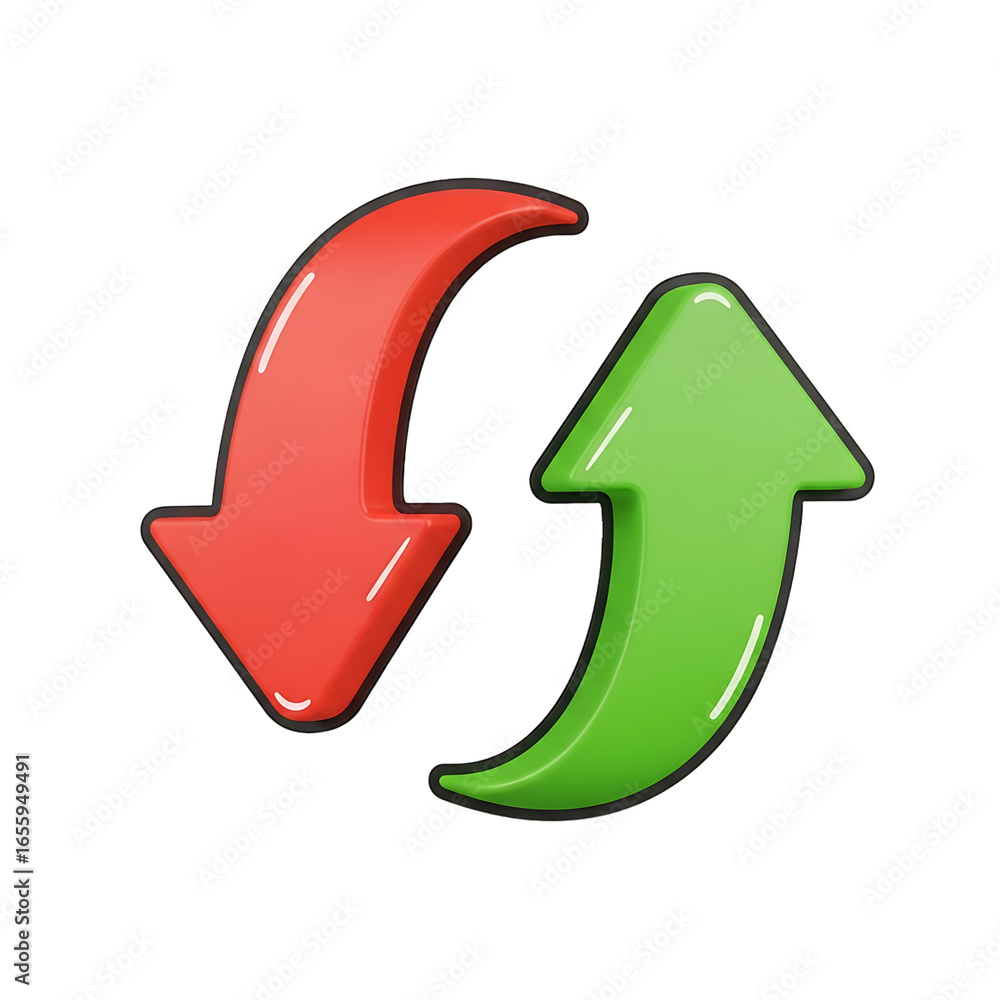 Poster red down arrow and green up arrow in a circular motion on black background