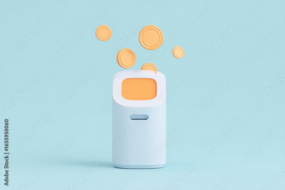 Poster minimalist design featuring modern device with floating circles