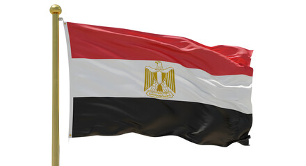 Egypt national flag waving on flagpole with clear sky background, symbol of Egypt patriotism and identity