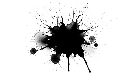 High contrast black watercolor ink stain and splash overlay on transparent background for striking visuals