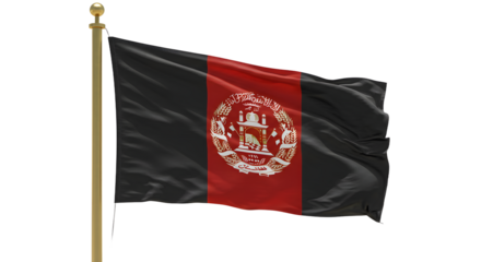 Flag of Afghanistan waving in the wind on a flagpole isolated on white background for patriotic and national identity displays