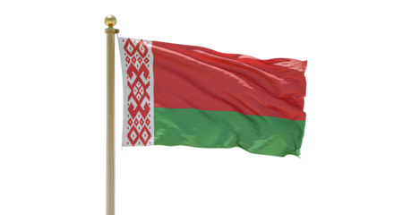Flag of Belarus waving on flagpole with white background, national symbol, independence and patriotism, perfect for cultural and political themes