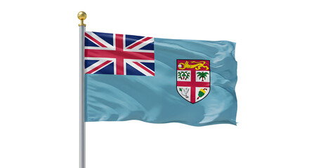 Flag of Fiji waving on flagpole against white background, national symbol of Fiji, perfect for cultural and travel projects