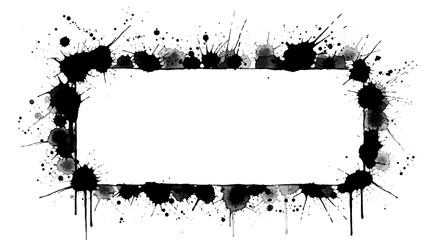 Black watercolor splash border with transparent background for artistic framing and creative design accents