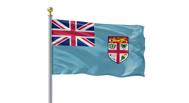 Flag of Fiji waving on flagpole against white background, national symbol of Fiji, perfect for cultural and travel projects - Powered by Adobe
