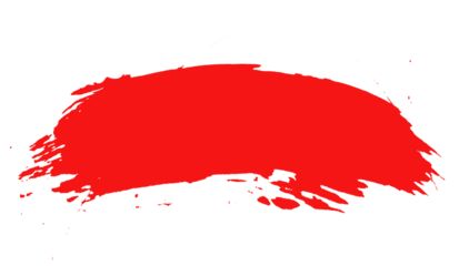 Red watercolor splash or brushstroke on a clean transparent background. Vibrant solid red paint forms a horizontal, slightly arched shape with visible textured Rough edges hand-painted