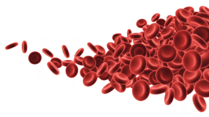 Flowing red blood cells medical illustration isolated on transparent background