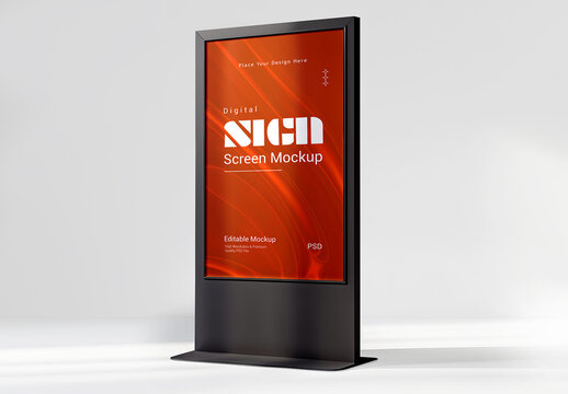 Digital Signage Display Screen Mockup with Stand