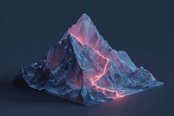 Stunning digital mountain landscape glows with vibrant neon energy, showcasing futuristic terrain and data flow.