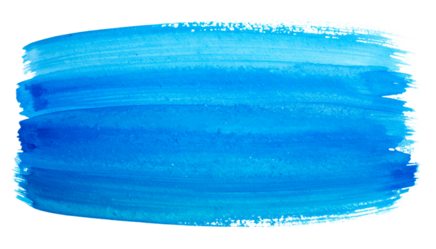 Hand painted stroke of blue paint brush isolated on solid white background Png format