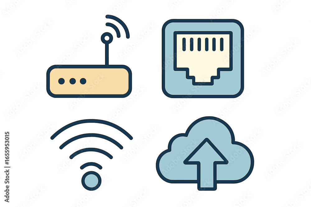 Poster vector illustration of networking icons for digital communication
