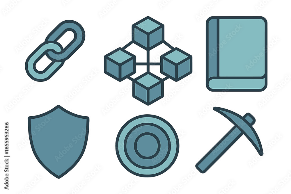 Poster Vector tech icons for blockchain and data management