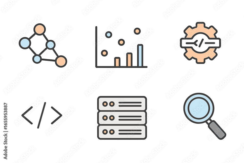 Poster vector illustration of data analysis icons for technology graphics
