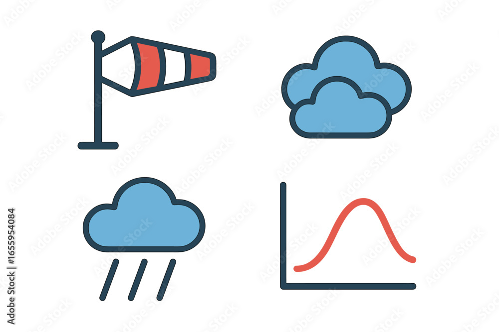 Poster weather symbols and data visualization in vector style design