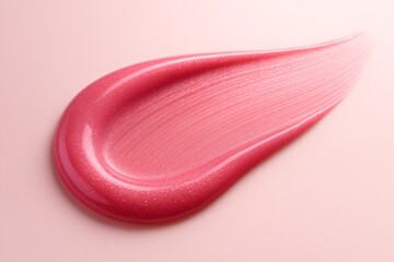 Smudged pink lip gloss is creating a shiny texture on a pink background