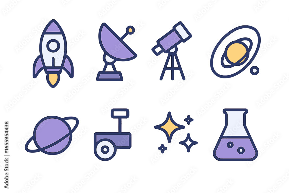 Poster discover space themes through science and tech vector art