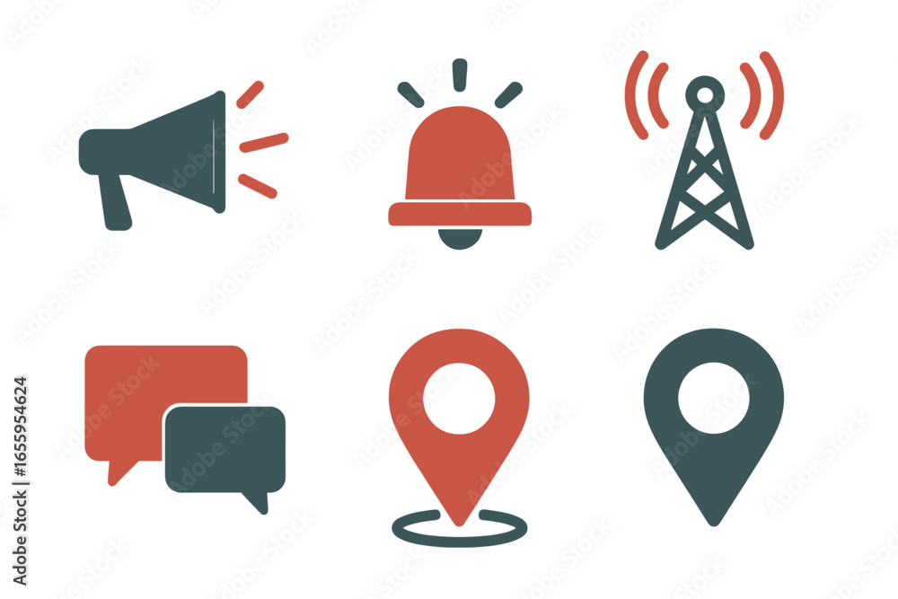 Poster vector icons representing communication and alert systems