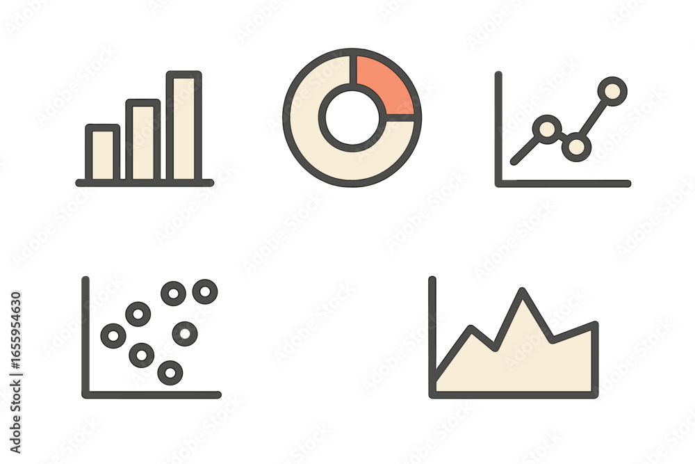 Poster vector illustration of various data visualization charts and graphs