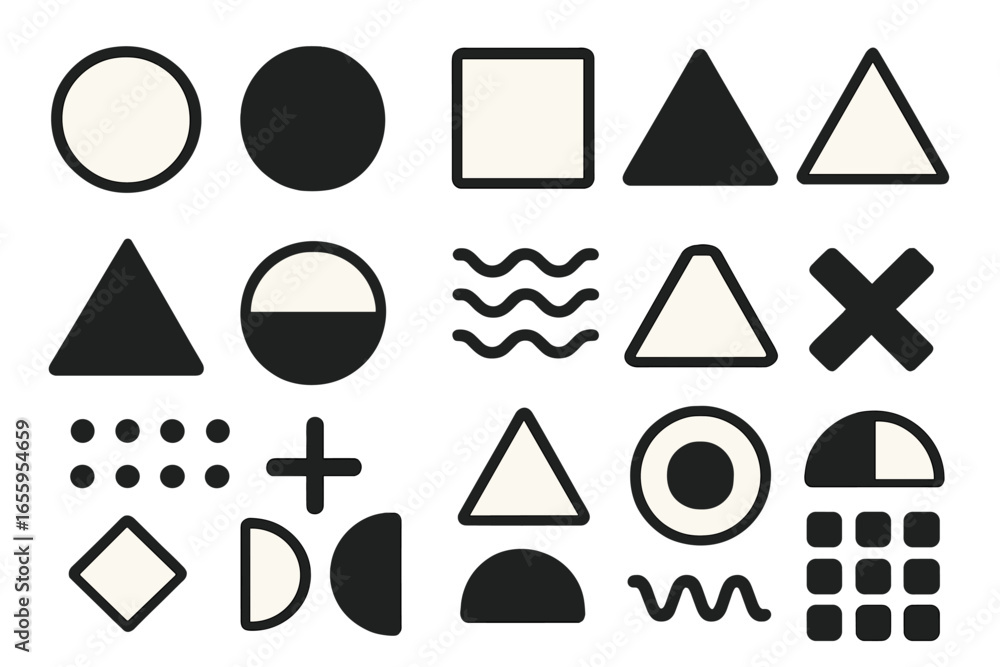 Poster abstract vector shapes in black and cream color for modern design