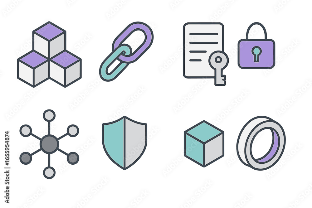 Poster vector illustration of digital security elements with blocks and links