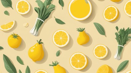 Vibrant yellow lemons and fresh green produce create a bright, healthy, and delicious culinary theme.