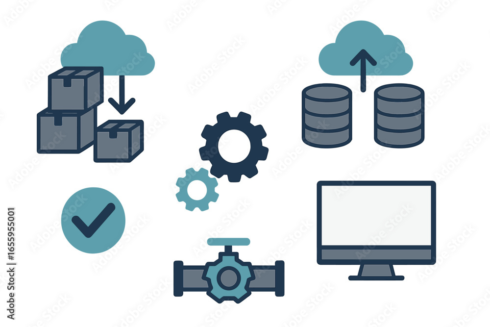 Poster vector illustration of cloud computing and data management tools