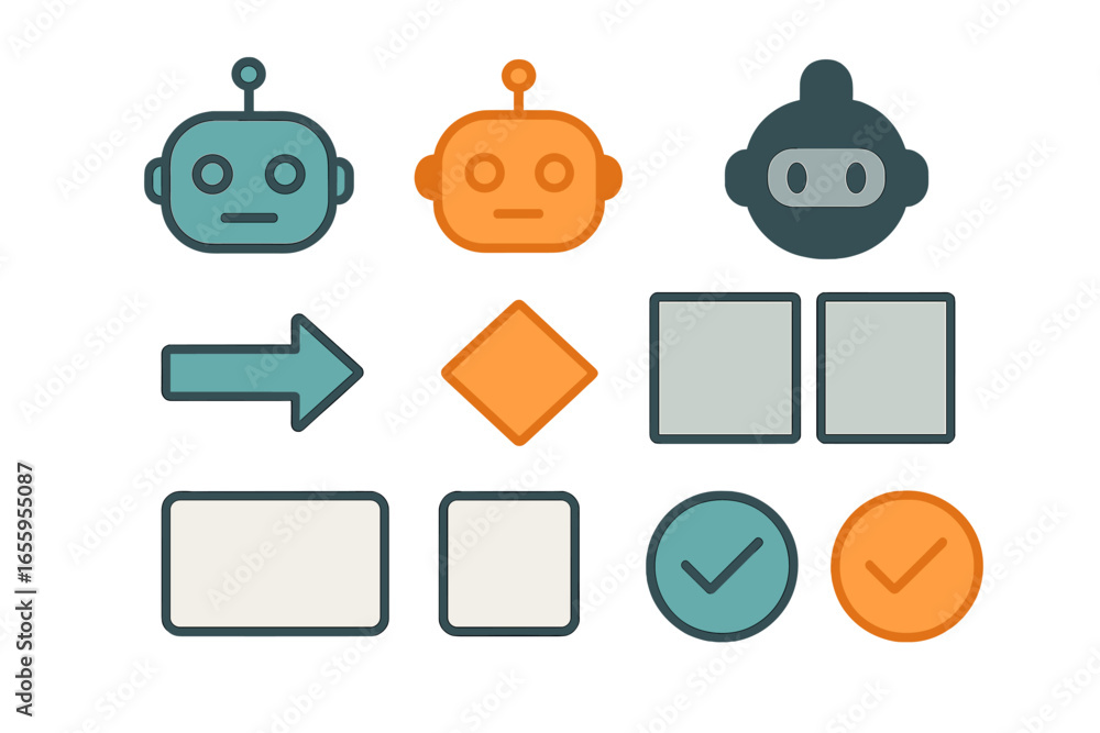 Poster vector illustration of robots and shapes in various colors and designs