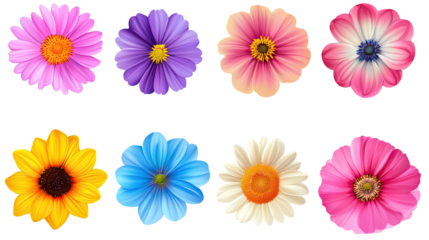 Beautiful collection of assorted colorful flowers isolated on white background
